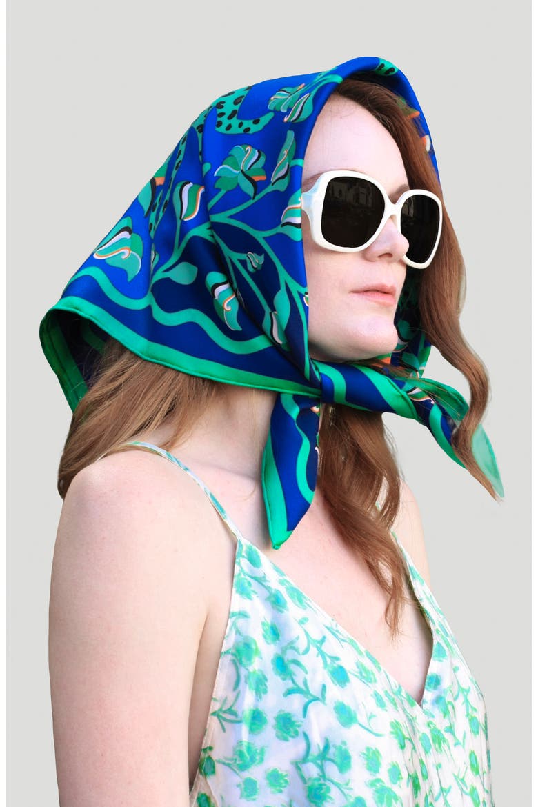 Double Sided Silk Scarf Of Leopards In The Verdant Wild - Large, Alternate, color, Green