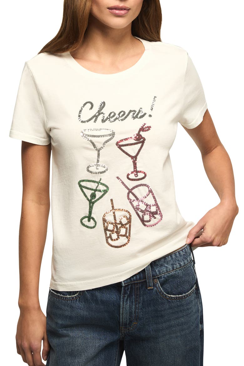 Sequin Cheers Glasses T-Shirt, Main, color, BRIGHT WHITE