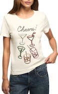 Lucky Brand Sequin Cheers Glasses T-Shirt