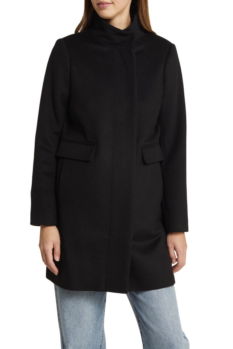 Longline Wool Blend Coat, Main, color, BLACK