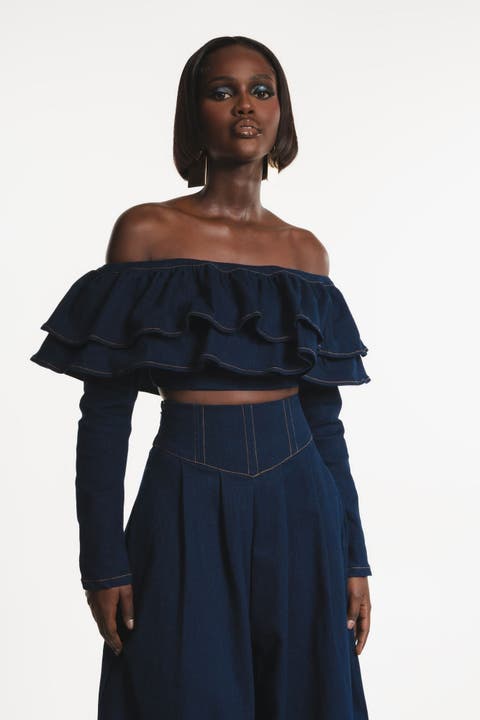 Denim Dija Ruffle Crop Top
