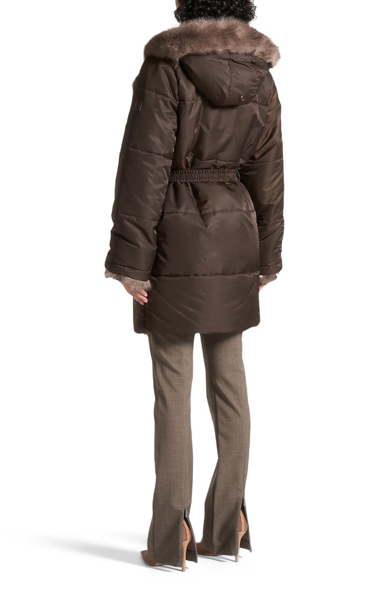 Manière De Voir Alima Fur Longline Belted Coat, Alternate, color, Brown