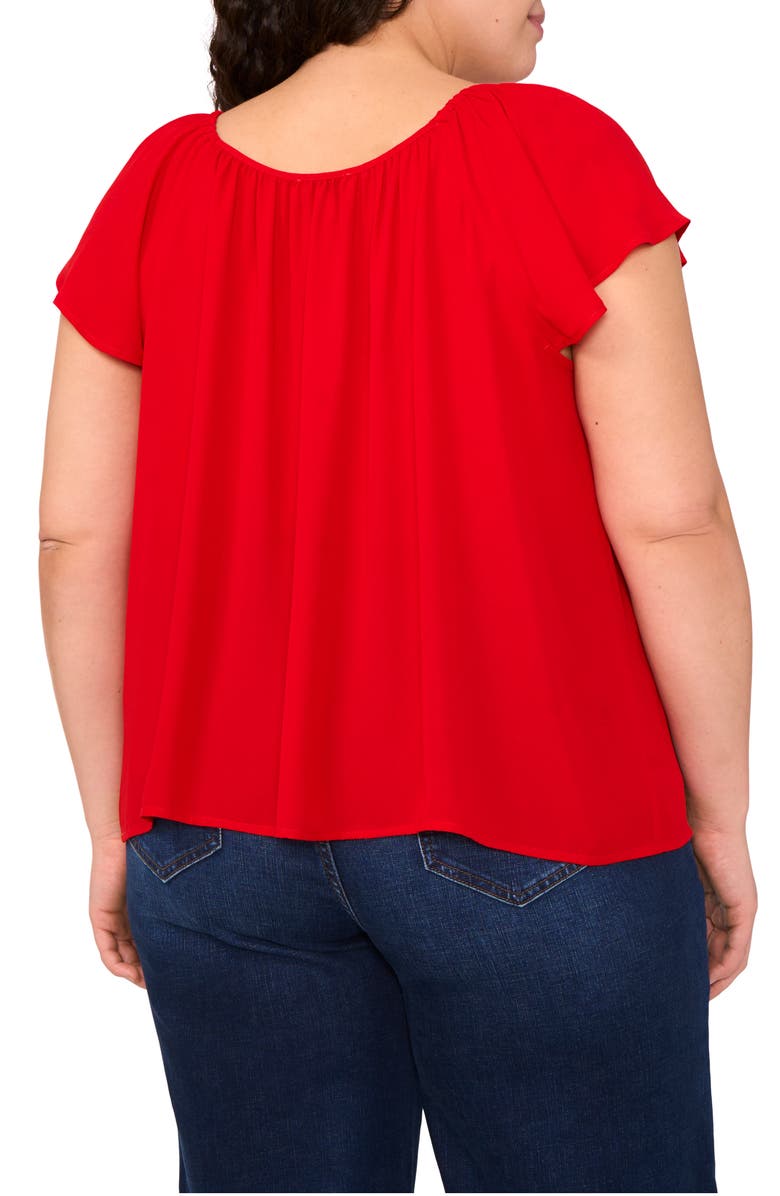 CeCe Flutter Sleeve Georgette Top, Alternate, color, Fiery Red