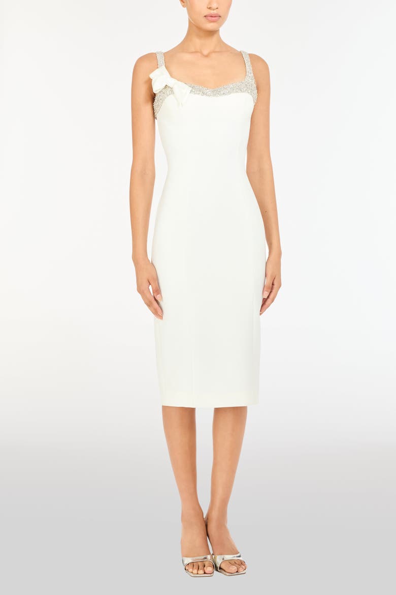 Lucy Crystal-Embellished Bow Midi Dress, Alternate, color, Vanilla
