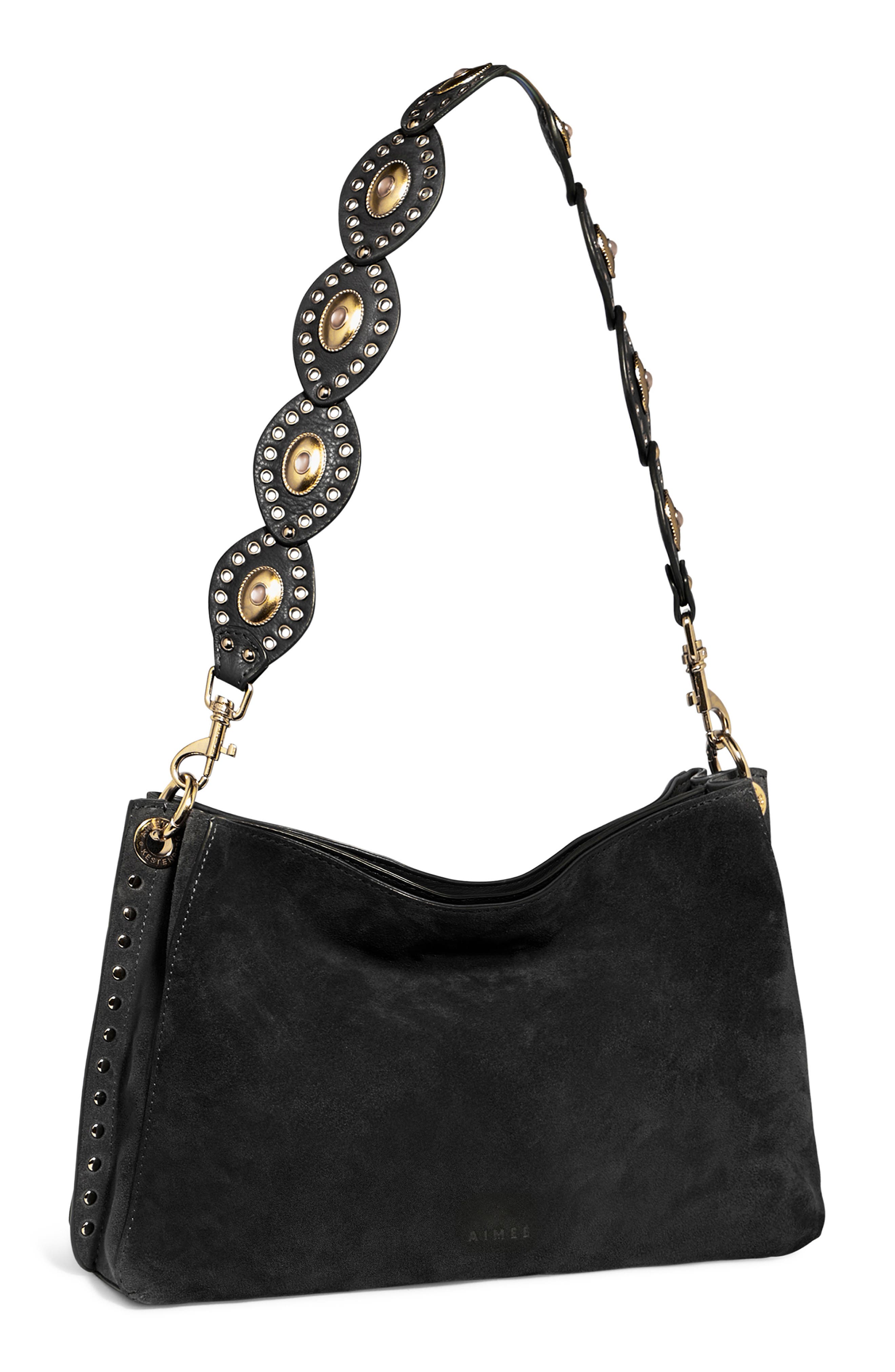 AIMEE Roma Suede Shoulder Bag, Alternate, color, Black Suede