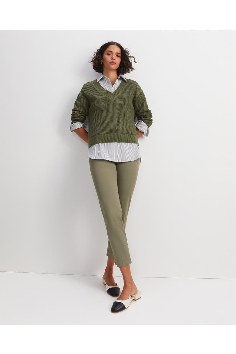 Cotton Crochet V-Neck Knitted Jumper, Alternate, color, Khaki