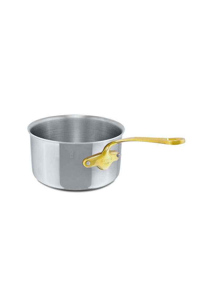 M'Cook B 5-Ply Polished Stainless Steel Sauce Pan With Lid, And Brass Handle, Alternate, color, Silver