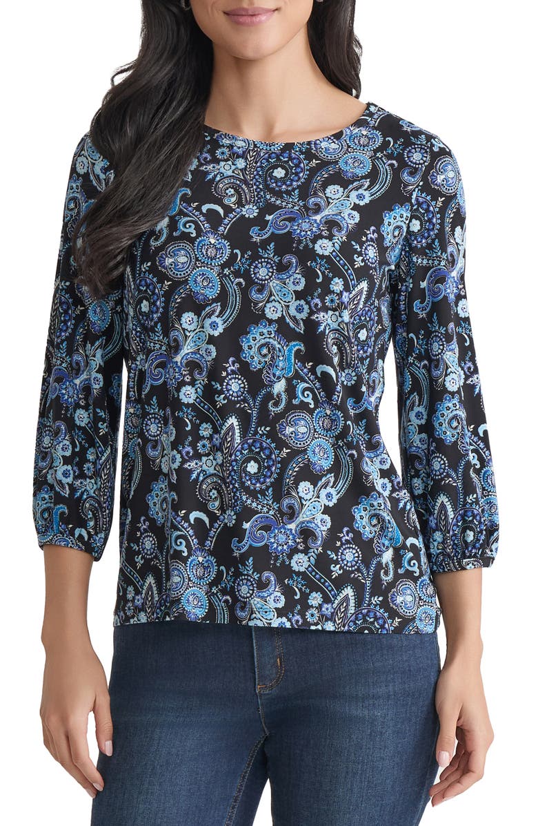 Jones New York Print Puff Sleeve Top, Main, color, Jones Black Multi