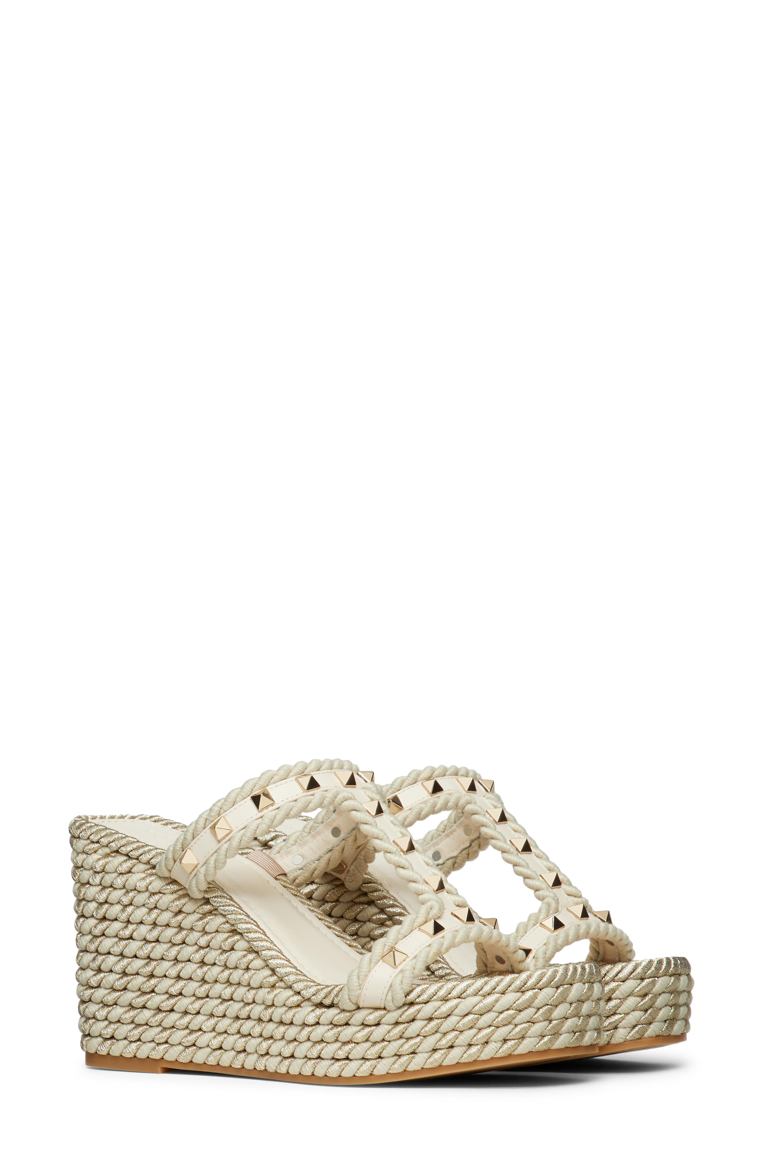 Valentino Garavani Rockstud Torchon Wedge Sandal, Main, color, I16 Light Ivory