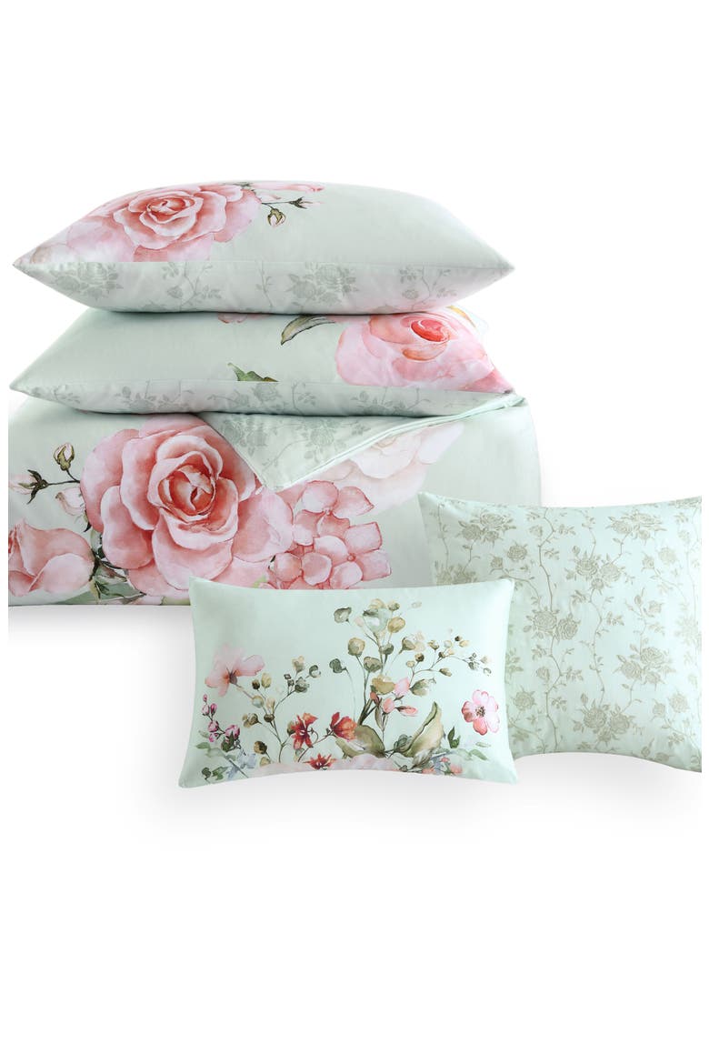 Misty Rose 5-Piece Reversible Comforter Set, Alternate, color, GREEN