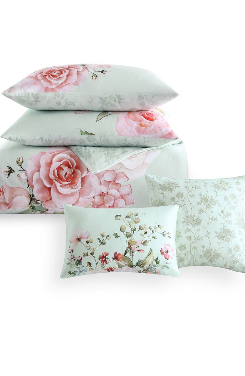 Bebejan Misty Rose 5-Piece Reversible Comforter Set, Alternate, color, Green