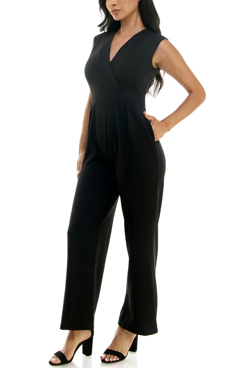 Nina Leonard Surplice V-Neck Wide Leg Jumpsuit, Alternate, color, Black