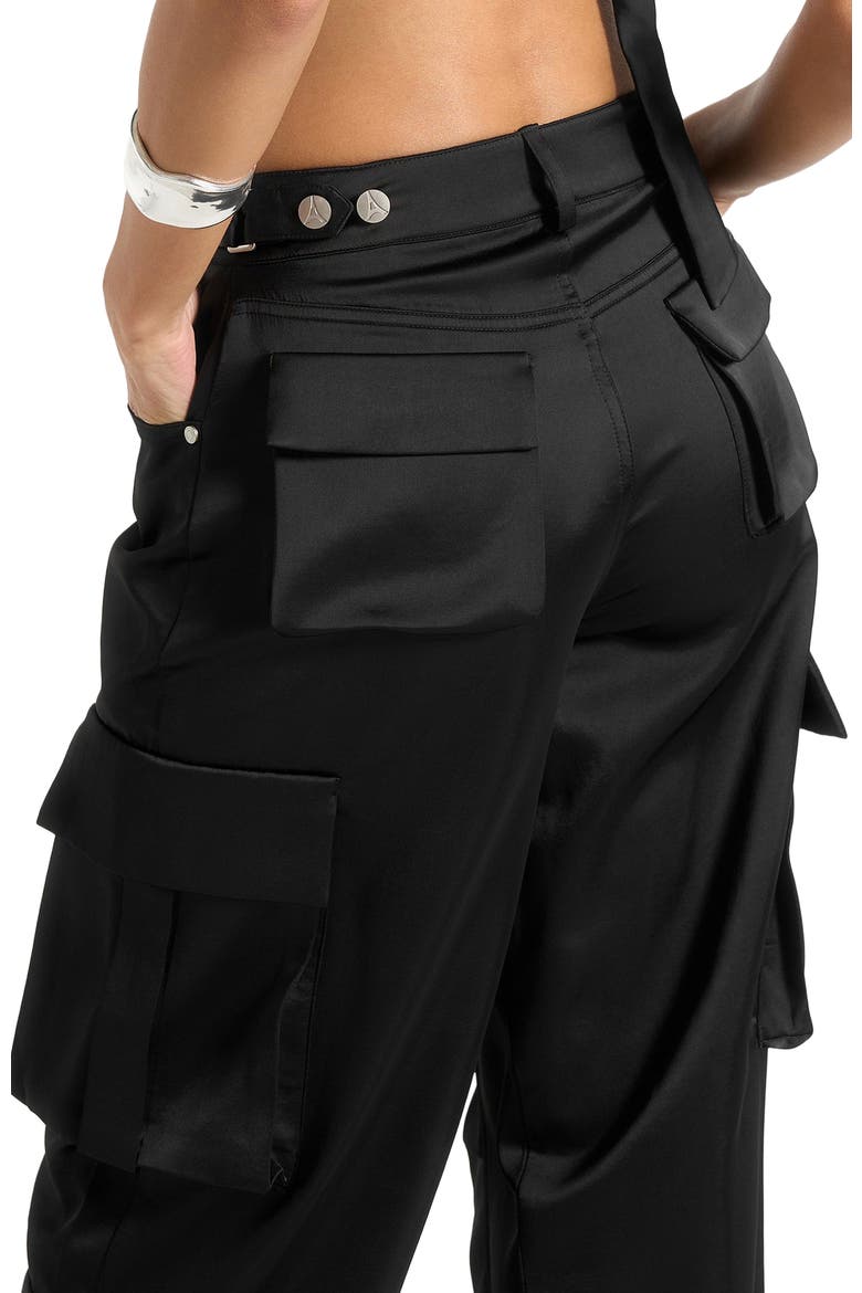 Emilie Satin High Waisted Cargo Pants, Alternate, color, Black