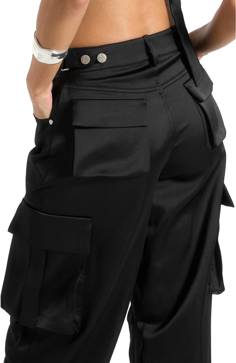 Manière De Voir Emilie Satin High Waisted Cargo Pants, Alternate, color, Black