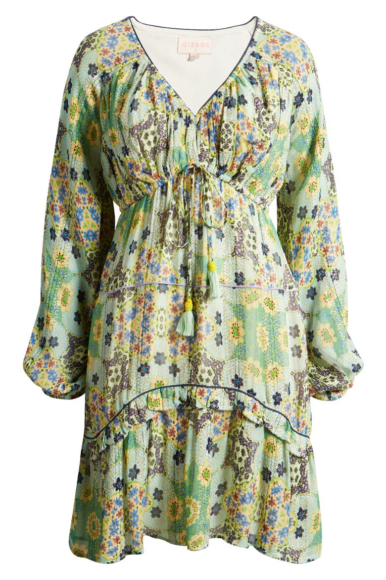 Crissta Metallic Floral Long Sleeve Dress, Alternate, color, GREEN