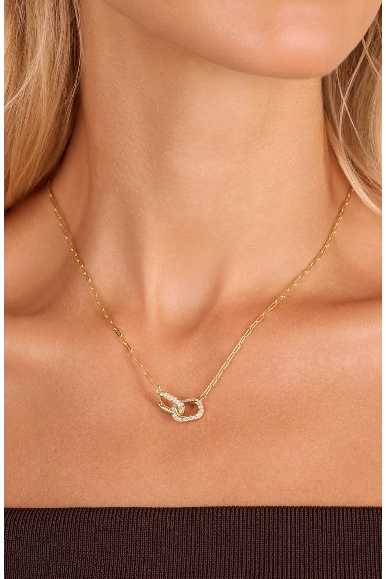 Pavé Duo Interlock Necklace, Alternate, color, GOLD