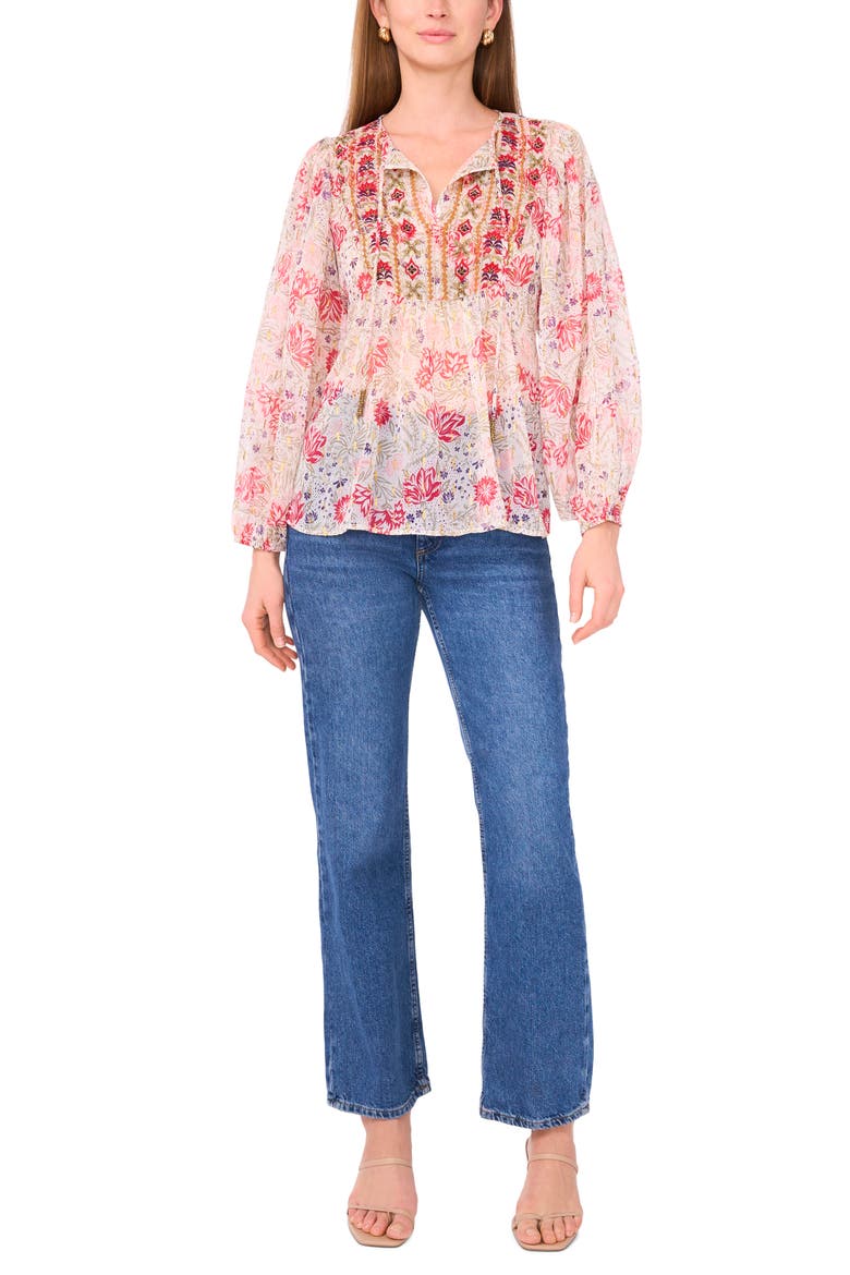 Floral Peasant Top, Alternate, color, PINK/ ALMOND