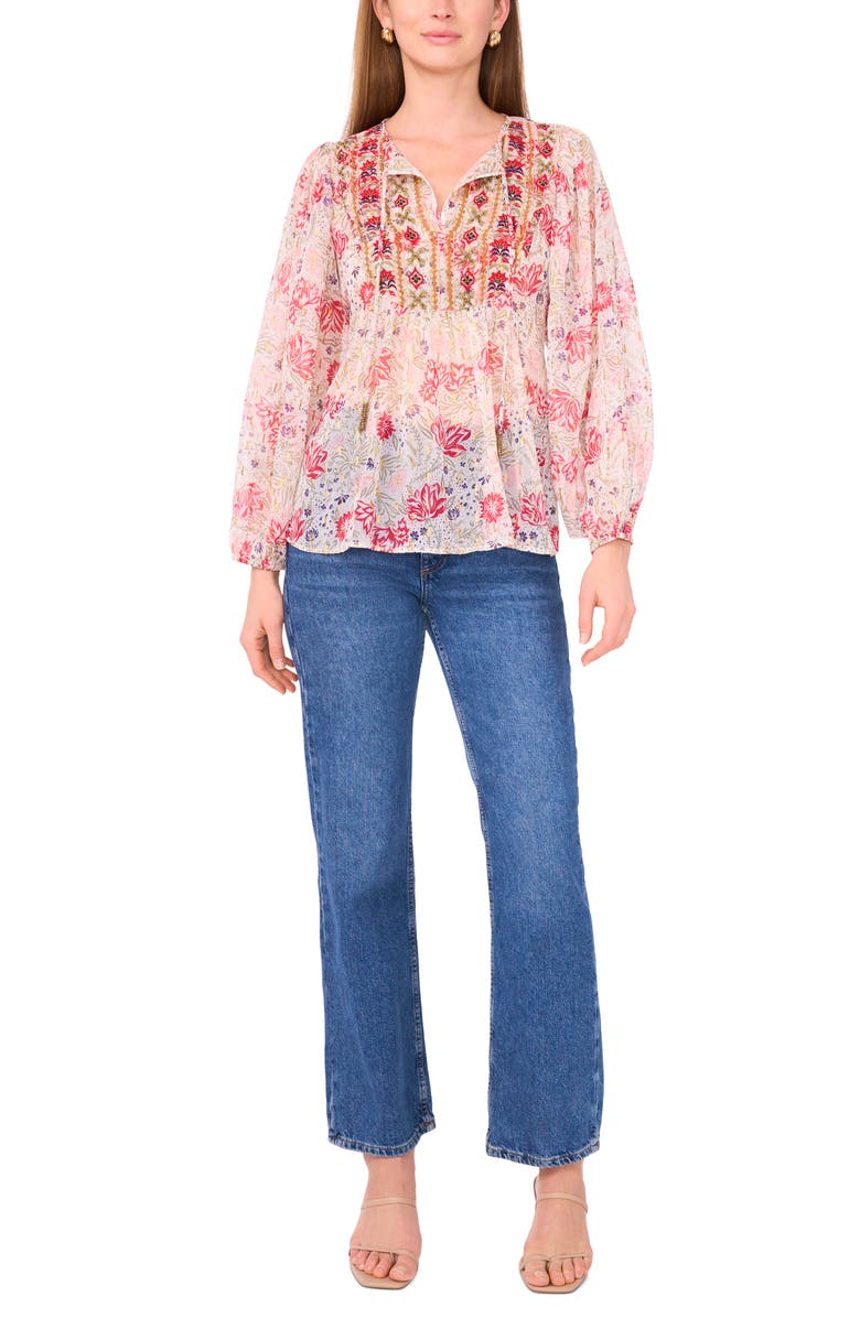Two by Vince Camuto Floral Peasant Top, Alternate, color, Pink/ Almond