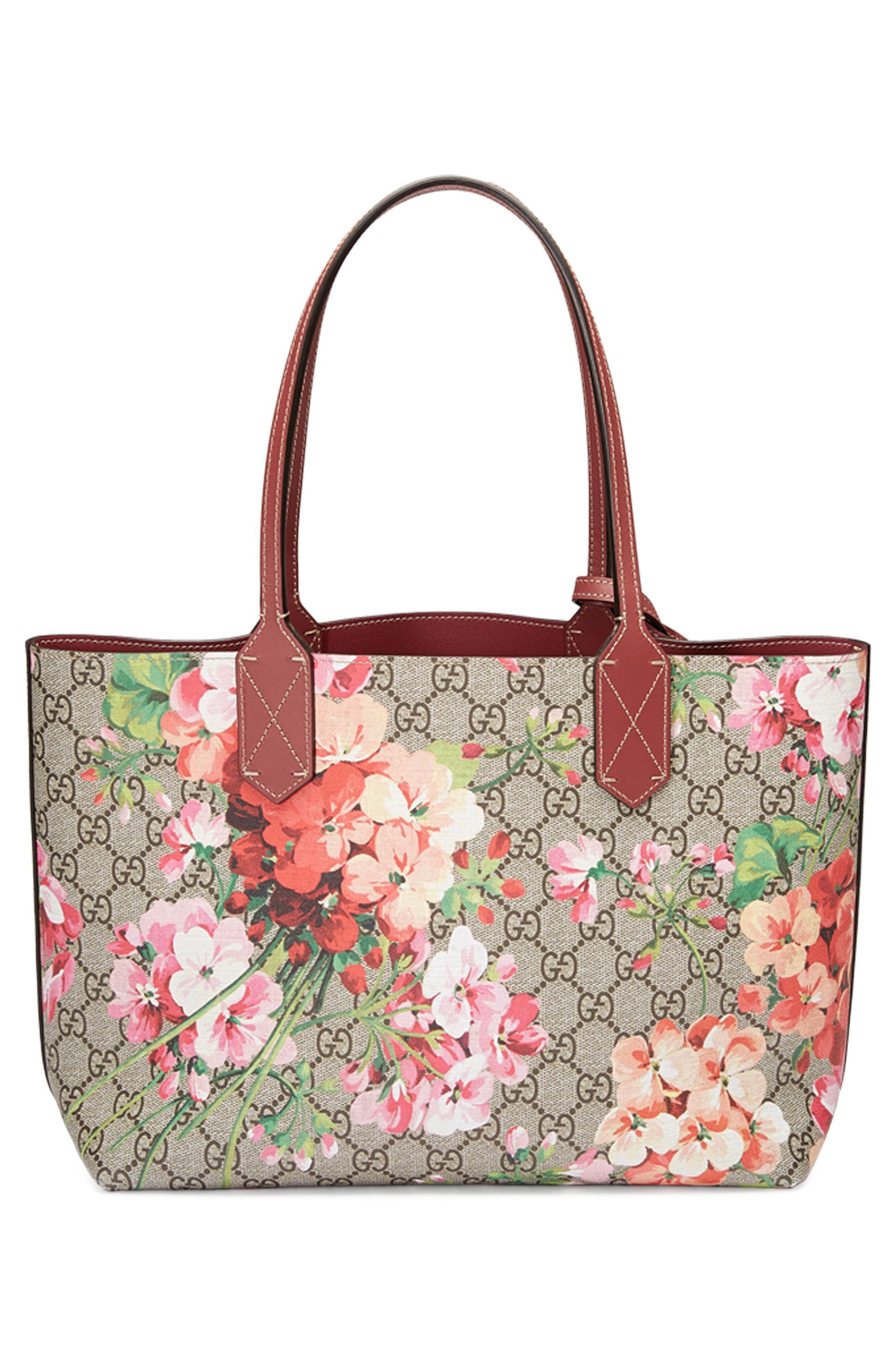 Gucci Small GG Blooms Reversible Canvas & Leather Tote, Alternate, color, 