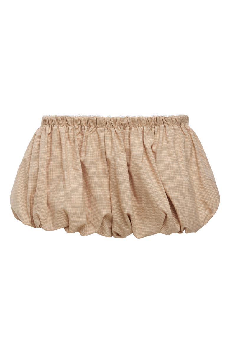 LIONESS Eclipse Plaid Low Rise Bubble Hem Shorts, Alternate, color, Beige Plaid