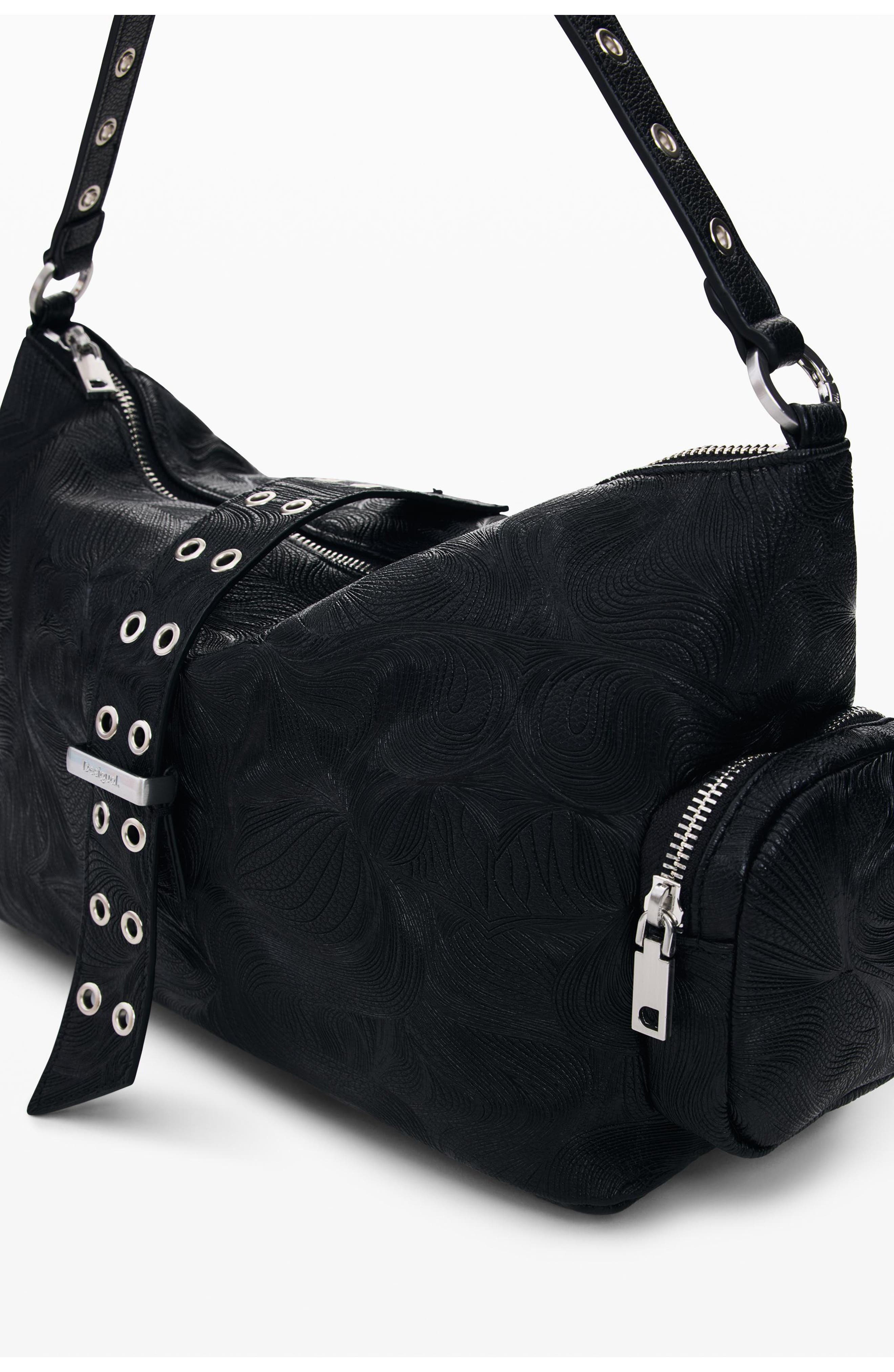 Desigual Embossed Faux Leather Handbag, Alternate, color, Black