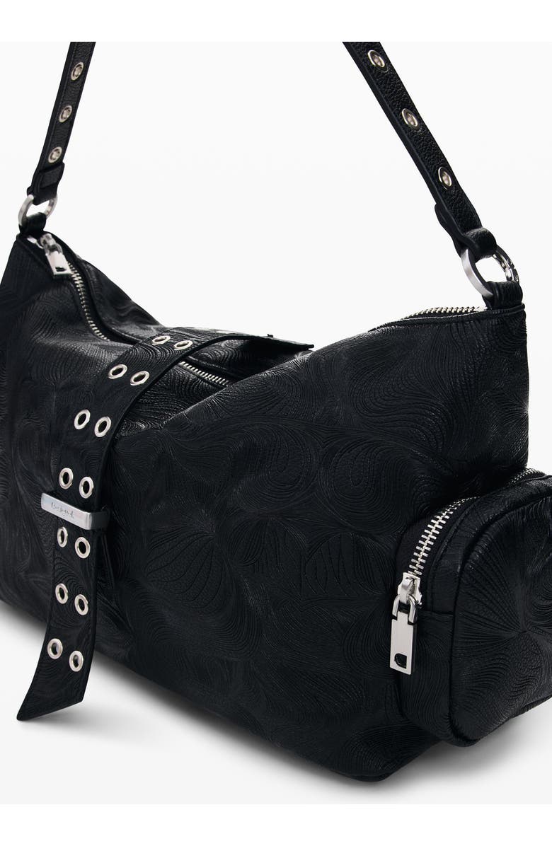 Desigual Embossed Faux Leather Handbag, Alternate, color, Black