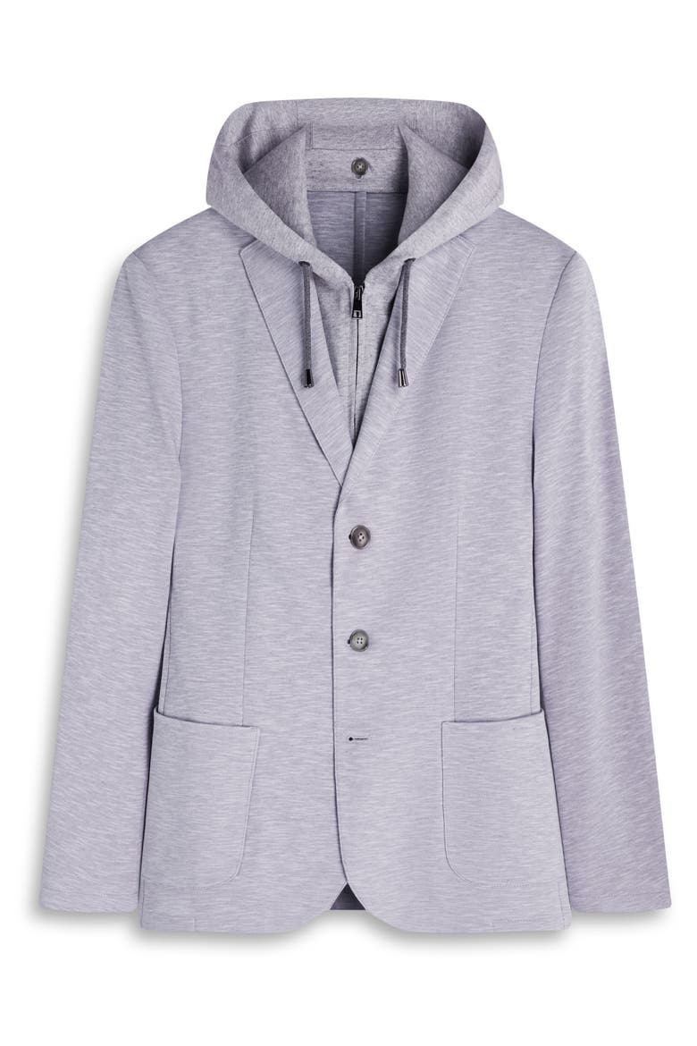 Cotton Mélange Piqué Blazer with Removable Hooded Bib, Alternate, color, PLATINUM