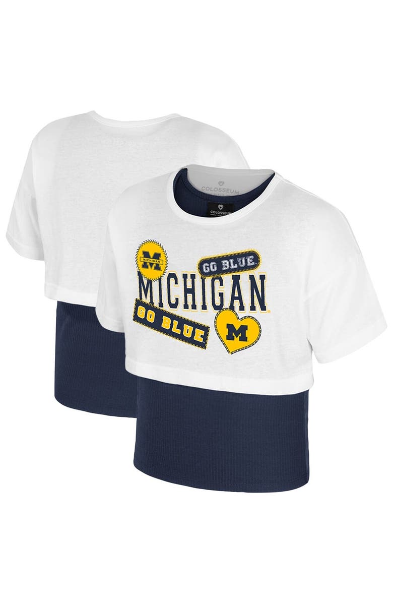 COLOSSEUM Girl's Youth Colosseum White Michigan Wolverines Gale Cropped 2Fer Top, Main, color, White