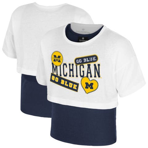 Girl's Youth Colosseum  White Michigan Wolverines Gale Cropped 2Fer Top