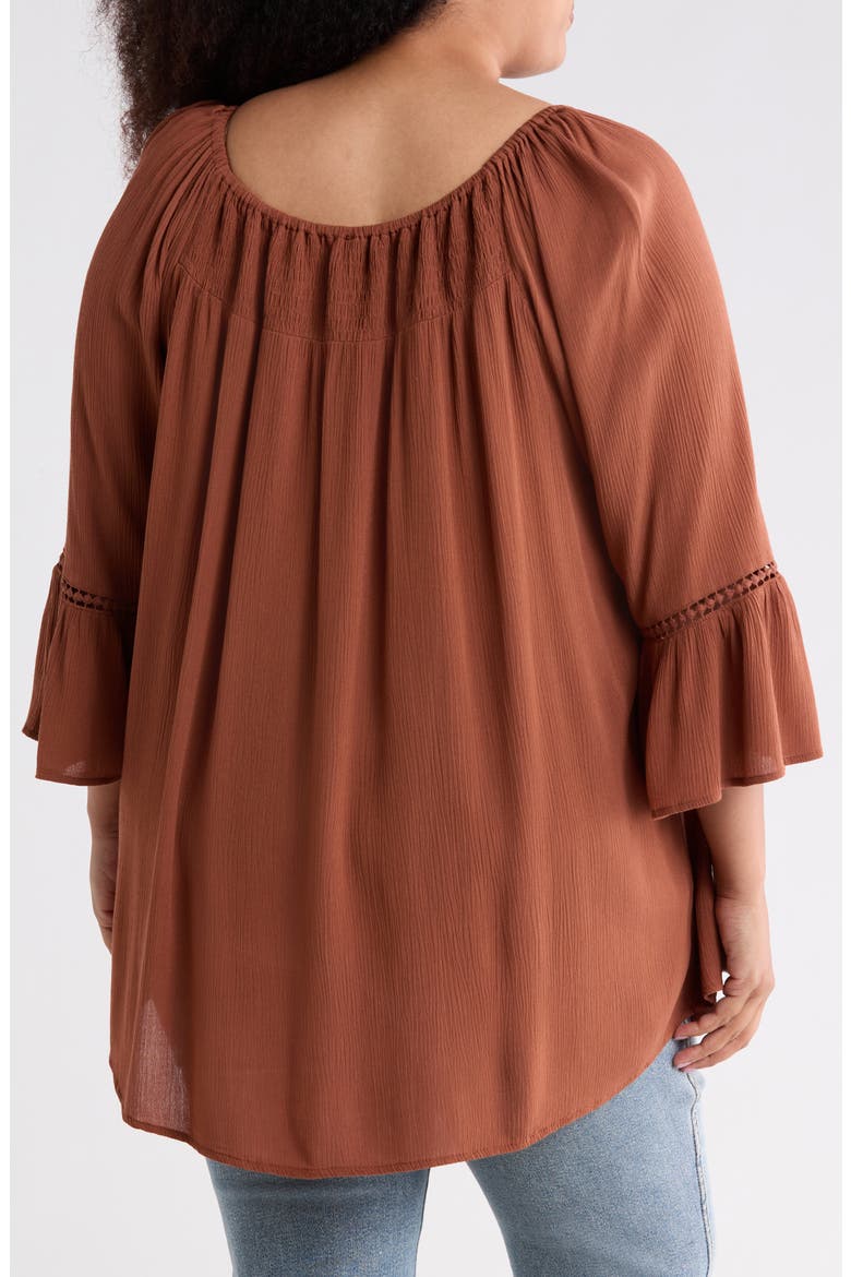Smocked Bell Sleeve Blouse, Alternate, color, BROWN