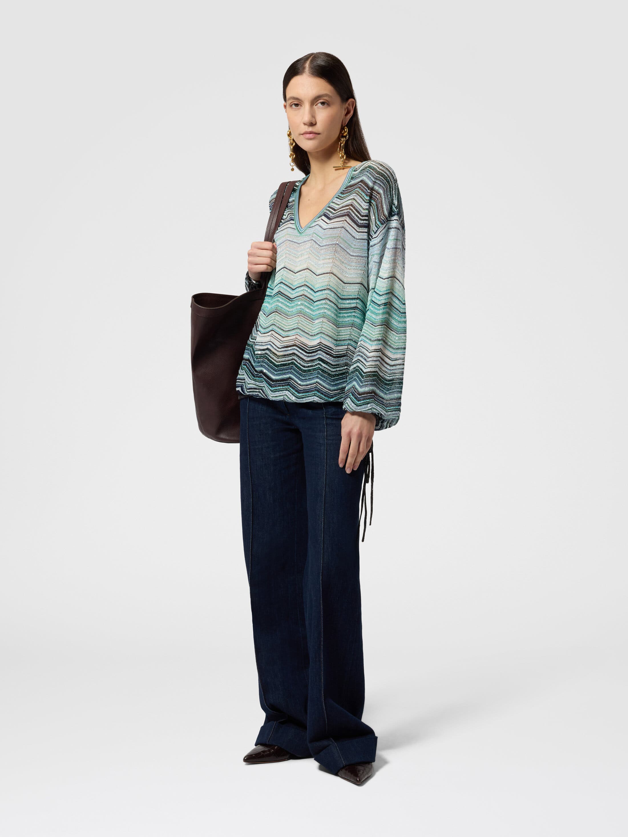Oversized Blouse In Viscose Chevron Lame With Sequins - image 2