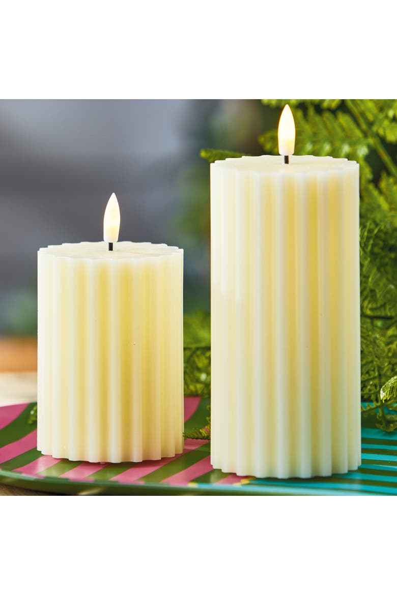 Ribbed Beige LED Flameless Pillar Candle for Home Decor, Alternate, color, Multicolored