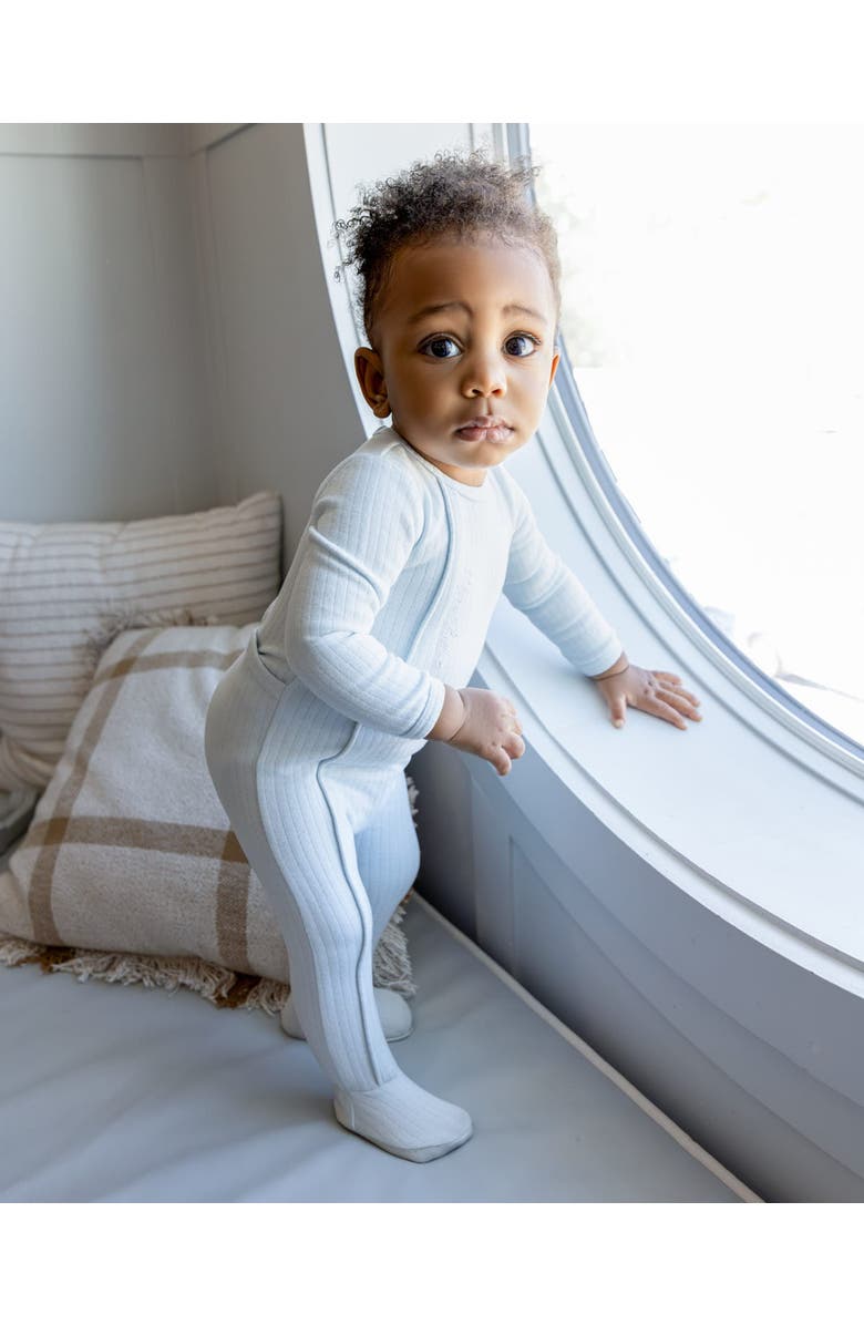 MiniMoi Baby Cotton Rich Pointelle Footie, Alternate, color, Blue