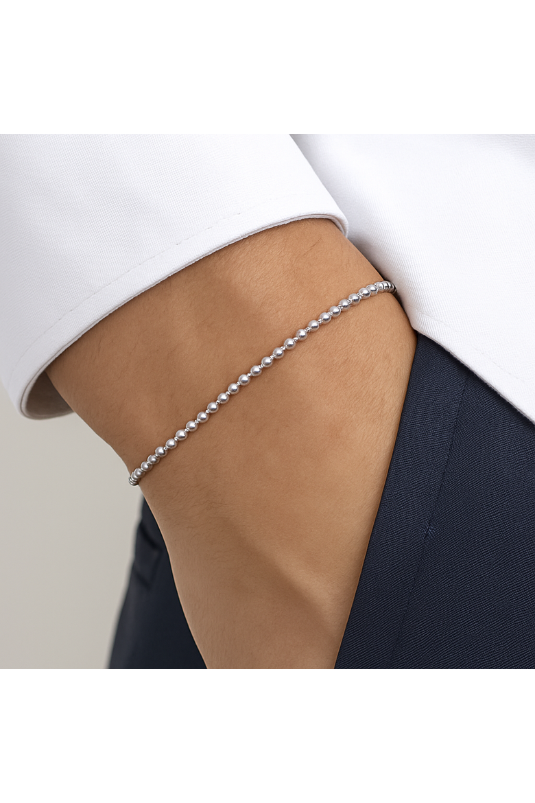 Sterling Silver Bead Ball  Necklace And Bracelet Set, Alternate, color, Silver