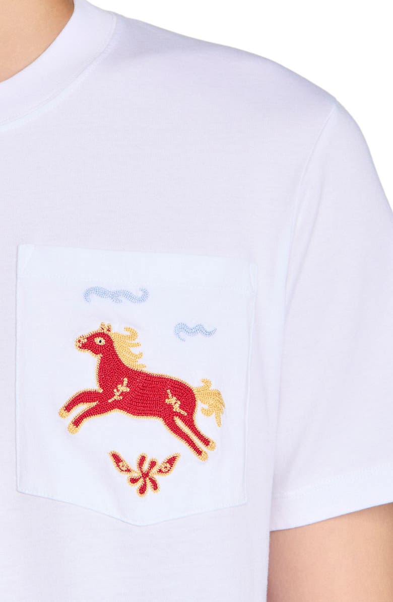 SANDRO Embroidered horse cotton T-shirt, Alternate, color, White