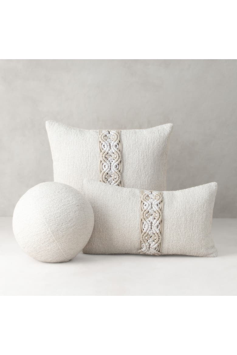 Distinct Oyster Hand Macrame & Chenille Indoor & Outdoor Woven Accent Pillow, Alternate, color, Oyster