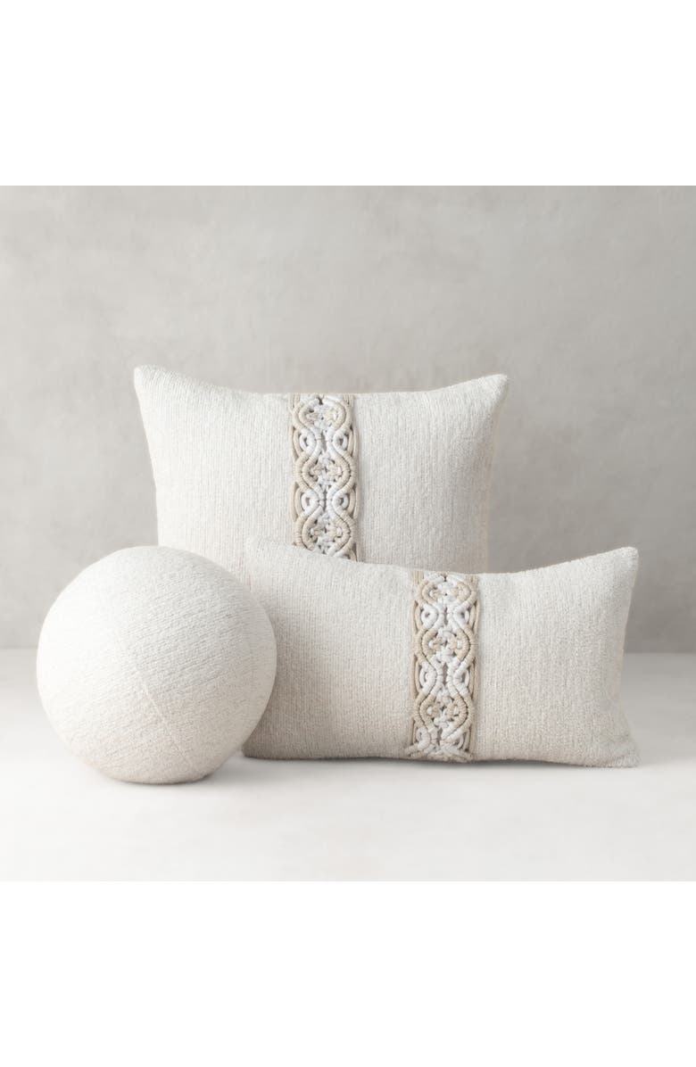 Elaine Smith Distinct Oyster Hand Macrame & Chenille Indoor & Outdoor Woven Accent Pillow, Alternate, color, Oyster