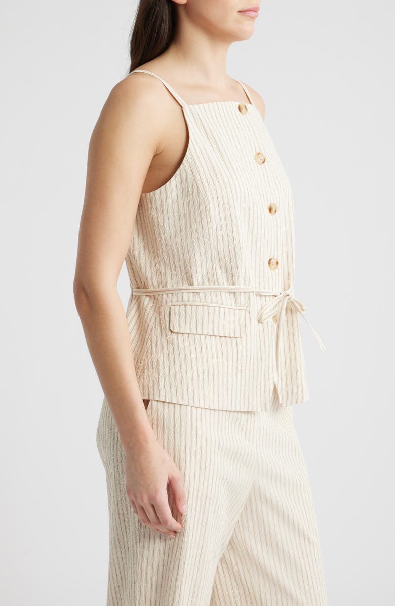 Bernardo Pinstripe Tie Waist Top, Alternate, color, Ivory/ Gold Oak Stripe