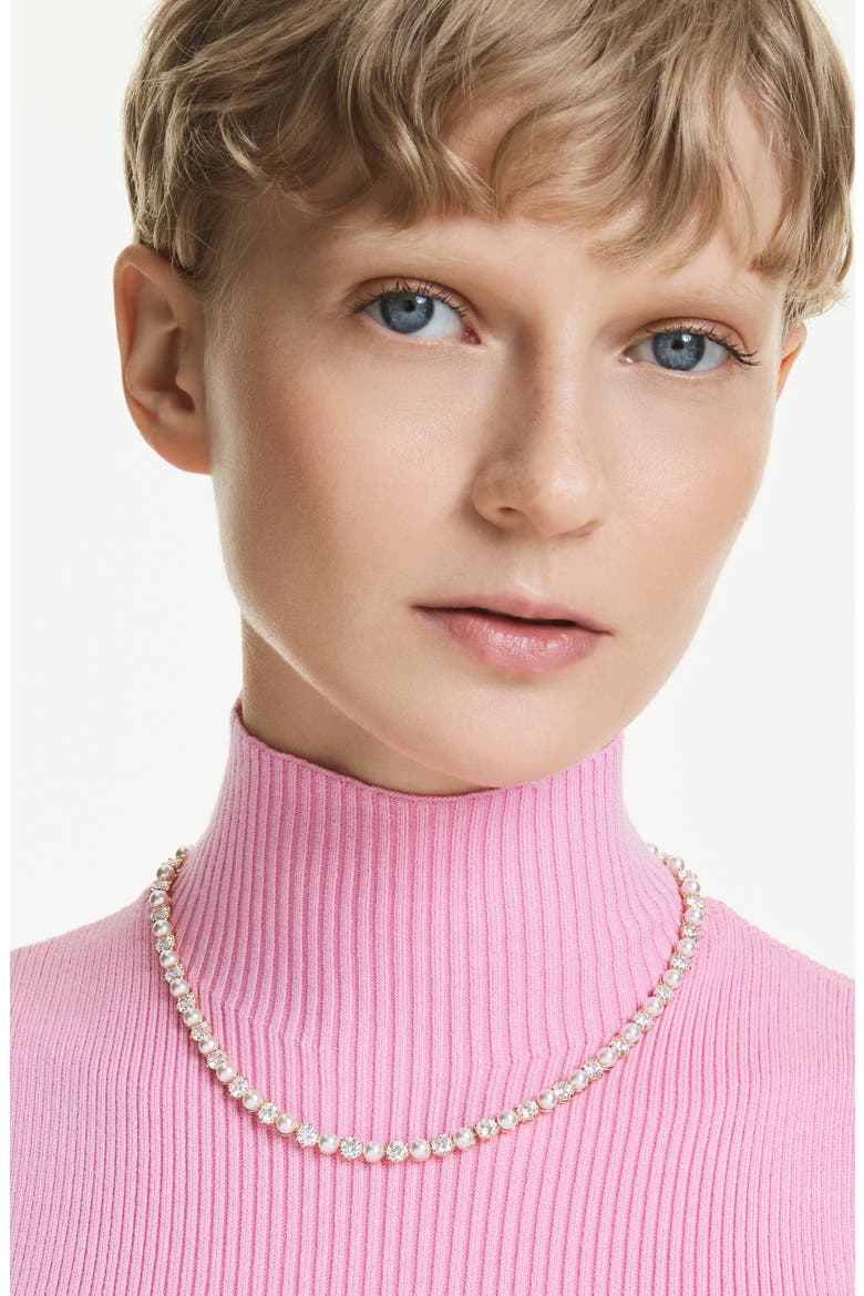 Matrix Crystal & Faux Pearl Tennis Necklace, Alternate, color, WHITE/ GOLD