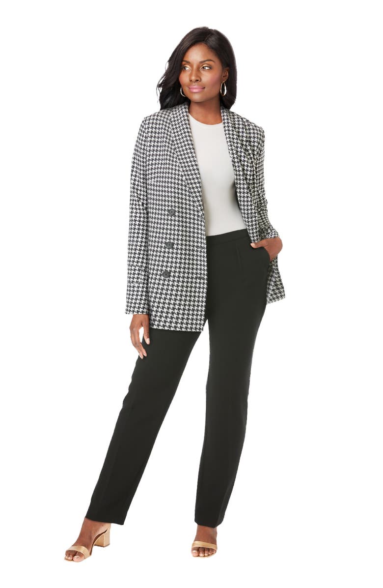 Jessica London 2-Piece Double-Breasted Pantsuit, Main, color, Black Houndstooth
