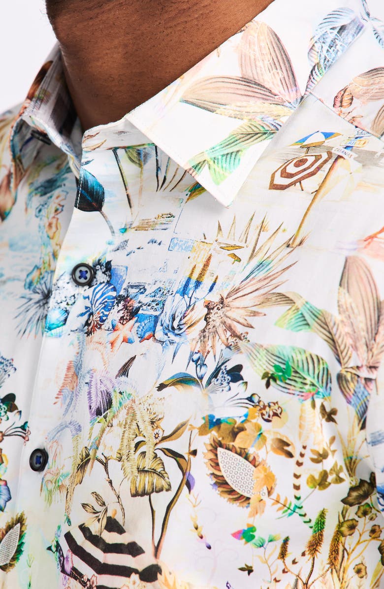 Robert Graham Floral Print Cotton Button-Up Shirt, Alternate, color, White Multi