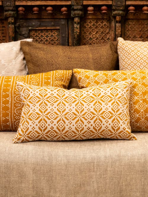 Alamwar Kodava Ochre Pillow Cover In Ochre