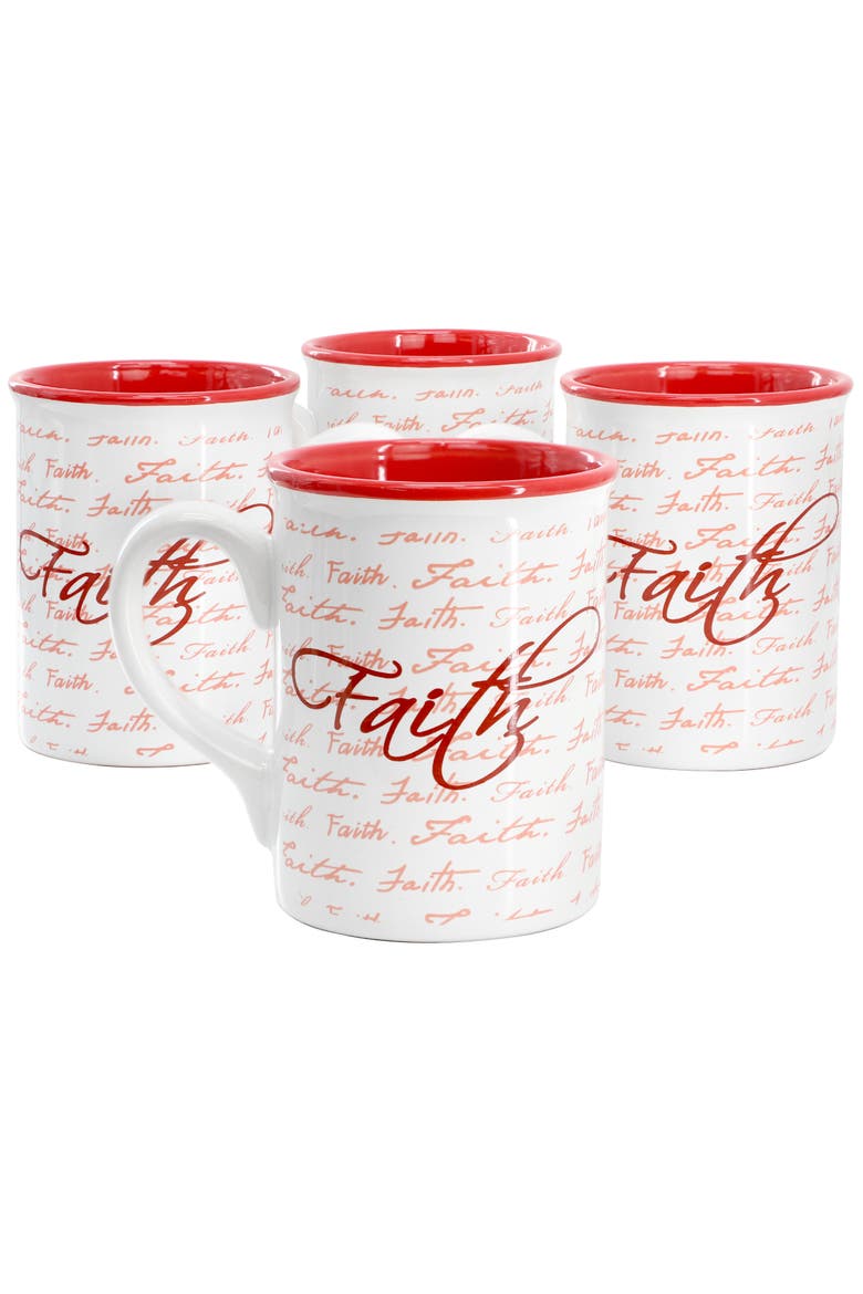 4 Piece 16 Ounce Stoneware Mug Set, Main, color, Red