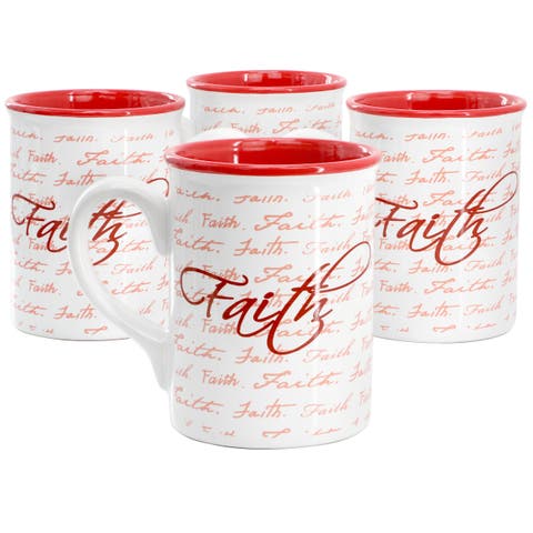 Inspirational Words Faith 4 Piece 16 Ounce Stoneware Mug Set