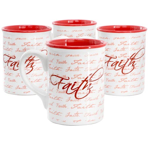 Gibson Home Inspirational Words Faith 4 Piece 16 Ounce Stoneware Mug Set In Multi