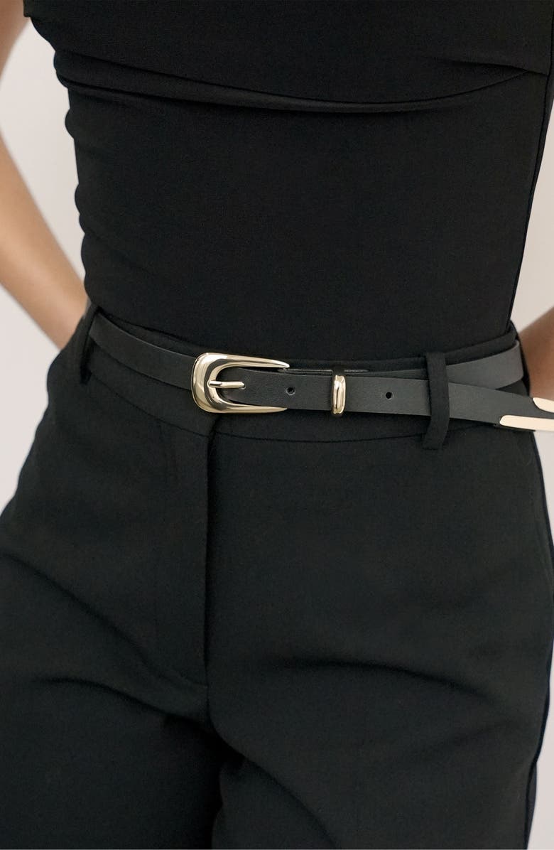 Ettika Liquid Metal Western Buckle Belt, Alternate, color, Black