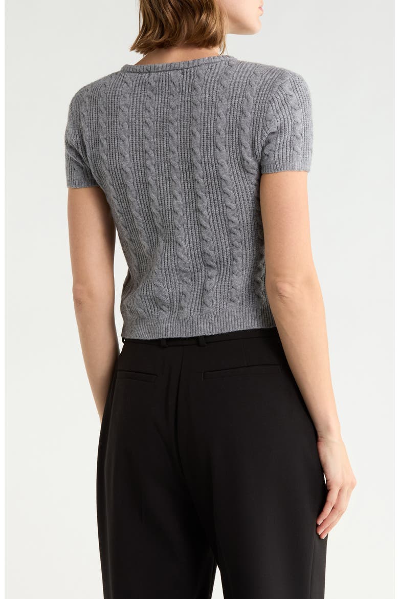 Cable Short Sleeve Cardigan, Alternate, color, HEATHER GREY
