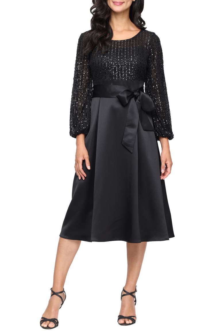 Sequin Cocktail Midi Dress, Main, color, BLACK