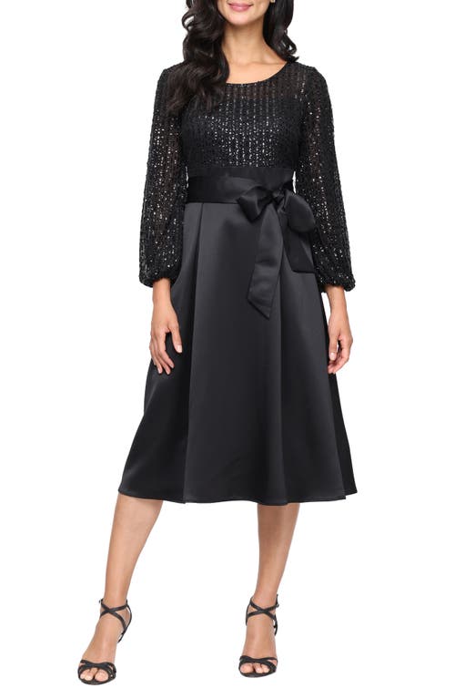 Alex Evenings Sequin Cocktail Midi Dress In Black