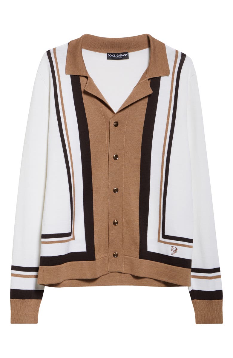 Dolce&Gabbana Colorblock Virgin Wool & Silk Cardigan, Alternate, color, Latte/ Marrone/ Beige